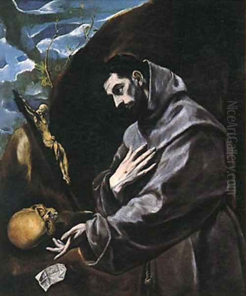 St Francis Praying 1580-90 Oil Painting by El Greco (Domenikos Theotokopoulos)