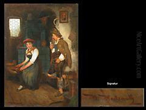 Flirt Am Kachelofen Oil Painting by Maximilian Wachsmuth