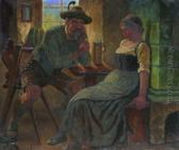 Holzknecht Und Dirndl Oil Painting by Maximilian Wachsmuth