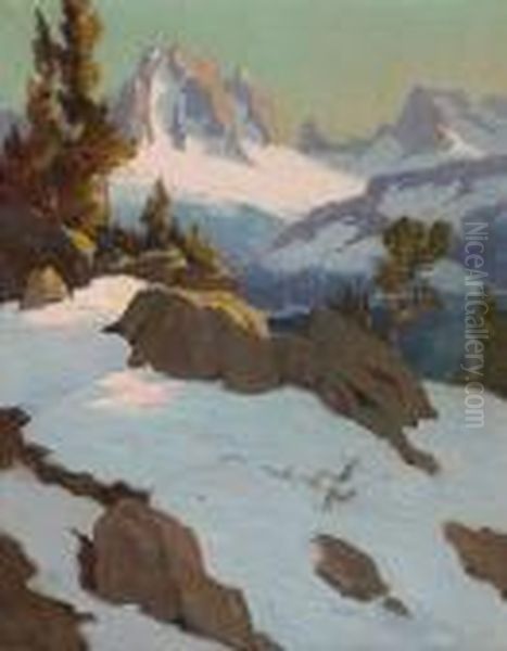 Sierras In Winter Oil Painting by Elmer Wachtel