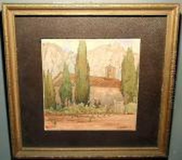 San Gabrial Mission, California Oil Painting by Elmer Wachtel