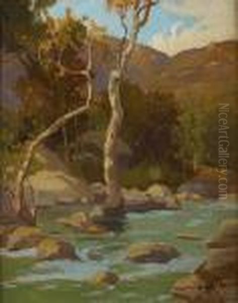 Stream And Trees Oil Painting by Marion Kavanaugh Wachtel