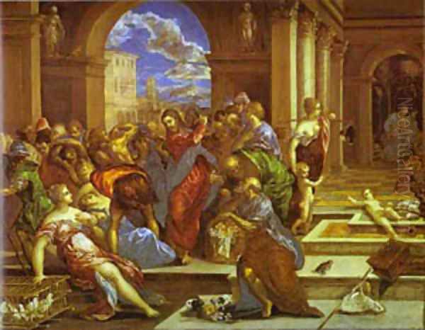 Christ Driving The Traders From The Temple 1570 Oil Painting by El Greco (Domenikos Theotokopoulos)