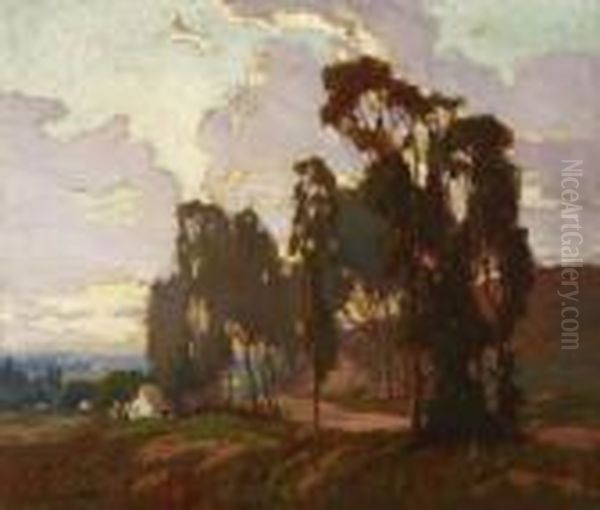 Atmospheric Eucalyptus Landscape Oil Painting by Marion Kavanaugh Wachtel