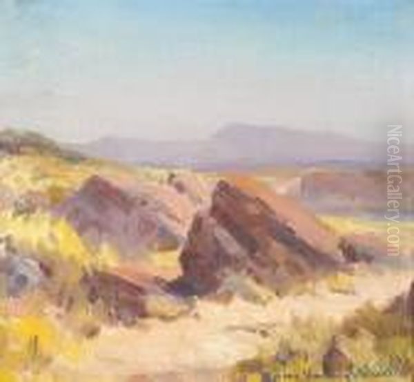 An Expansive Landscape With Boulders Near A Path Oil Painting by Marion Kavanaugh Wachtel