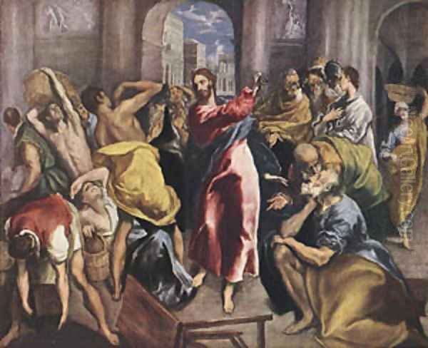 Christ Driving The Traders From The Temple C 1600 Oil Painting by El Greco (Domenikos Theotokopoulos)