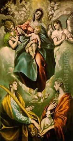 Virgin And Child With St Martina And St Agnes 1597-99 Oil Painting by El Greco (Domenikos Theotokopoulos)