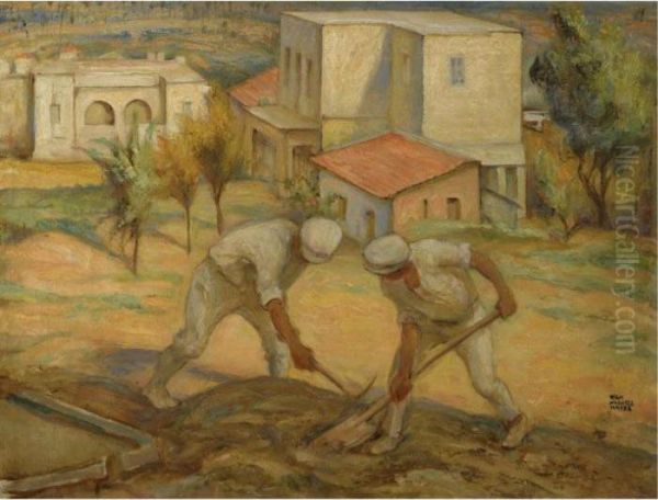 Pioneers In Haifa Oil Painting by Wilhelm Wachtel