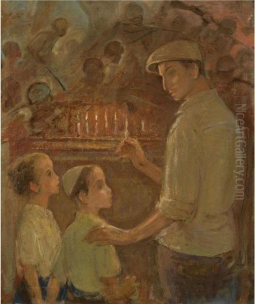 The Pioneer's Hanukah Oil Painting by Wilhelm Wachtel