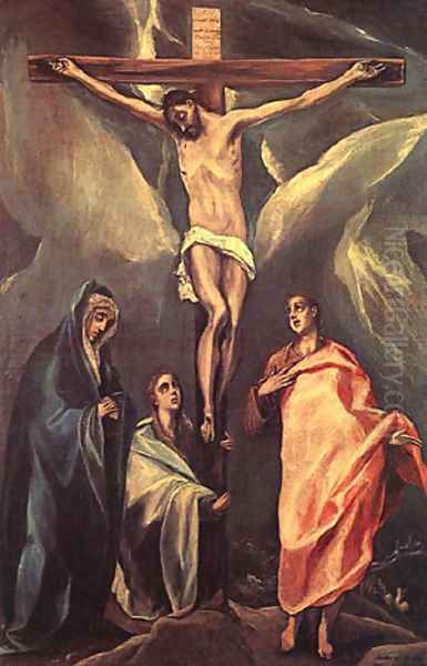 Christ On The Cross With The Two Maries And St John 1588 Oil Painting by El Greco (Domenikos Theotokopoulos)