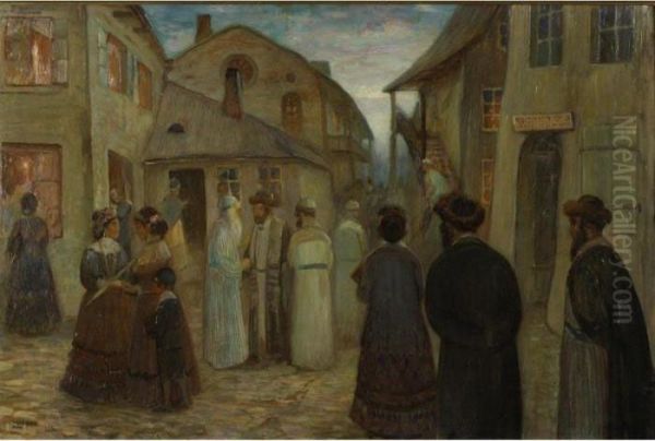 Jewish Shtetl Oil Painting by Wilhelm Wachtel