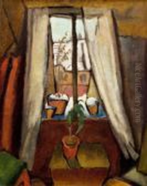 Interieur Mit Fensterausblick (des Berliner Ateliers) Oil Painting by Rudolf Wacker