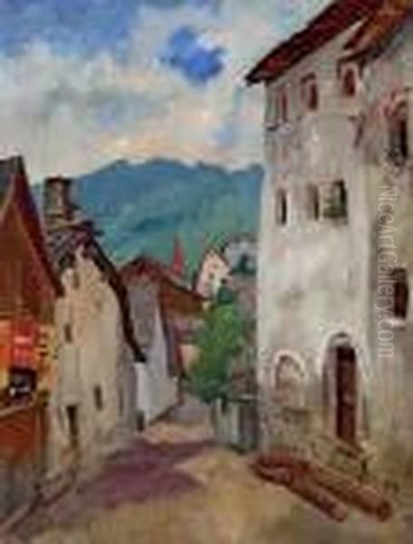 Strasse In Grins
 Ol Auf Karton Oil Painting by Rudolf Wacker