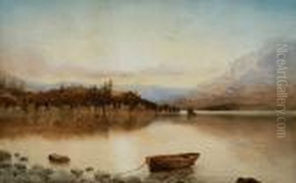 Lake And Mountain Scene Oil Painting by William Joseph Wadham