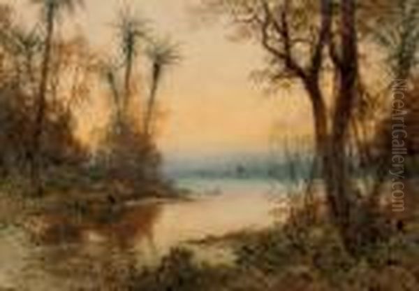 A Tropical Inlet, Sunset Oil Painting by William Joseph Wadham