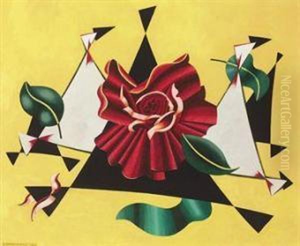 Flowerpiece, Rose Oil Painting by Edward Wadsworth