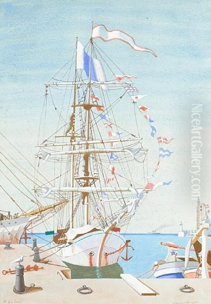 Q.s.t.s. Queen Mary, First Sketch For Paintingat Forward End Of Main Smoke Room Oil Painting by Edward Wadsworth