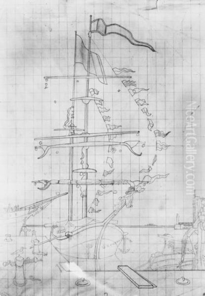 Sketch For 'dressed Overall' Oil Painting by Edward Wadsworth