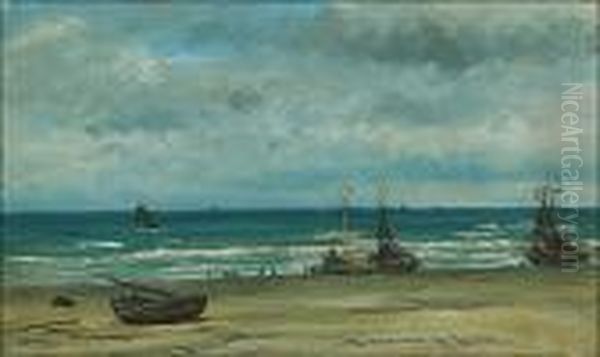 Boats By The Shore Oil Painting by Torsten Waenerberg