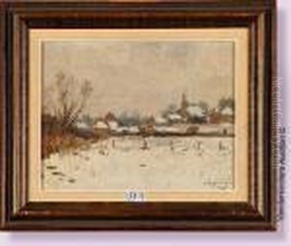 Village Sous La Neige Oil Painting by Victor Wagemaekers