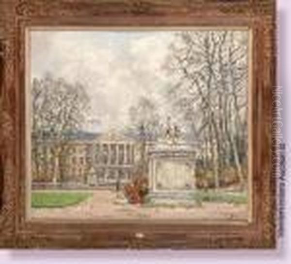 La Parc De Bruxelles Anime Devant Le Palais De La Nation Oil Painting by Victor Wagemaekers