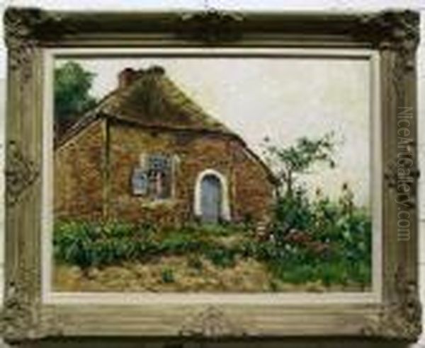 Description:hoeve Met Bloeiende Zonnebloemen Oil Painting by Victor Wagemaekers