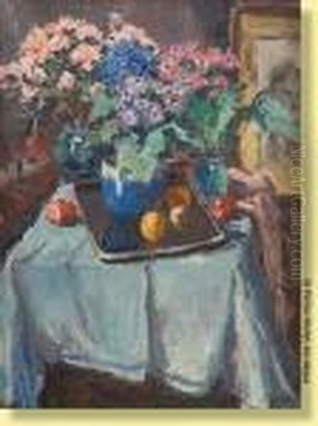 Table Dressee Et Fleurs Oil Painting by Victor Wagemaekers