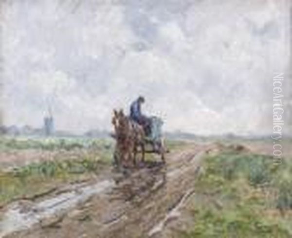 Weite Landschaft Mit Pferdekarren Und Windmuhle. Oil Painting by Victor Wagemaekers