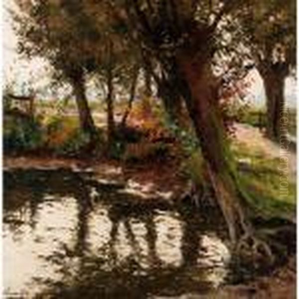 An Autumn River Scene Oil Painting by Victor Wagemaekers