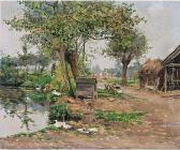 Ducks Near A Pond Oil Painting by Victor Wagemaekers