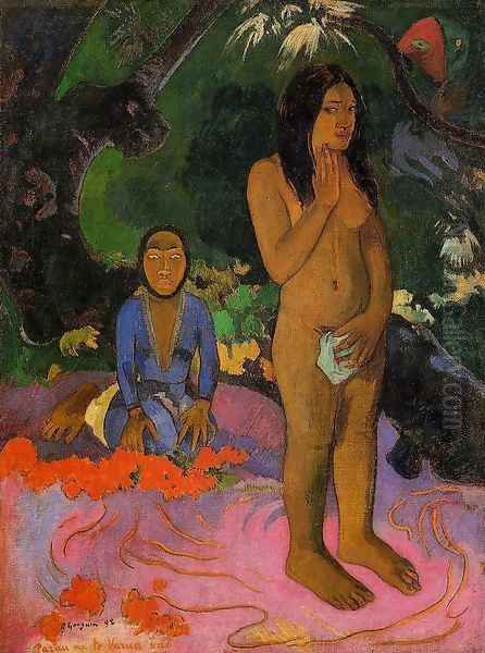 Parau Na Te Varua Ino Aka Words Of The Devil Oil Painting by Paul Gauguin