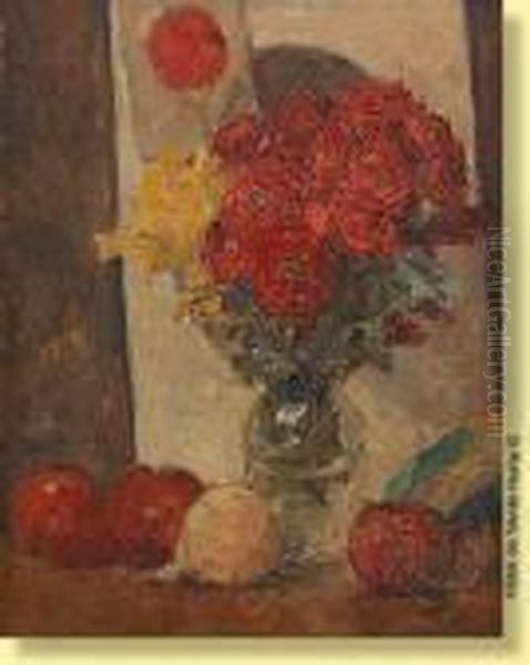 Vase Fleuri De Roses Oil Painting by Maurice Wagemans