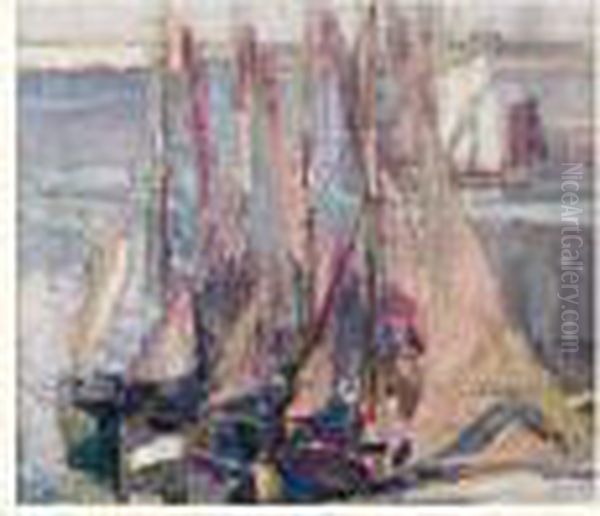 Voiliers Dans Un Port Oil Painting by Maurice Wagemans