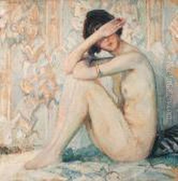 A Seated Nude Oil Painting by Maurice Wagemans