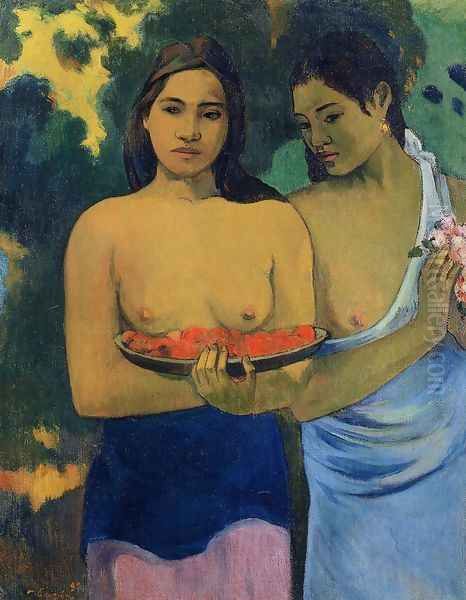 Two Tahitian Women Oil Painting by Paul Gauguin