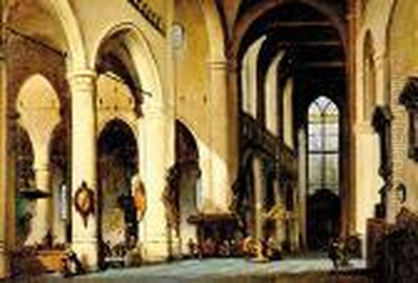 Cathedral Interior Oil Painting by Pieter Johannes Al. Wagemans