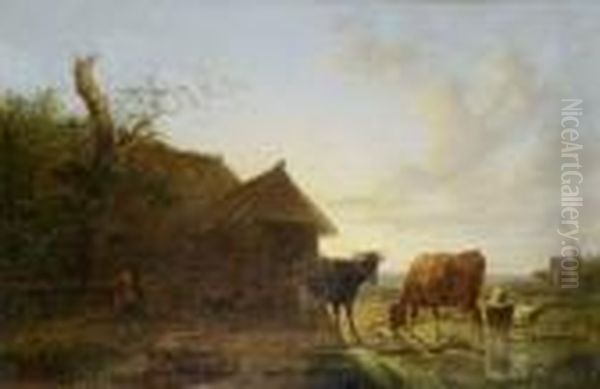 Stallaustrieb Oil Painting by Max Joseph Wagenbauer