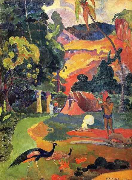 Matamoe Aka Landscape With Peacocks Oil Painting by Paul Gauguin