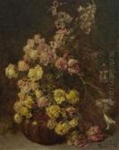 Stillleben Mit Rosen Und
 Lilien. Oil Painting by Ferdinand Ii Wagner