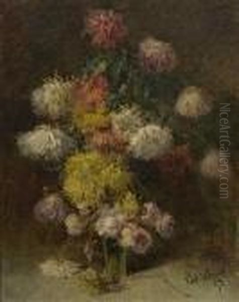 Stillleben Mit Dahlien. Oil Painting by Ferdinand Ii Wagner