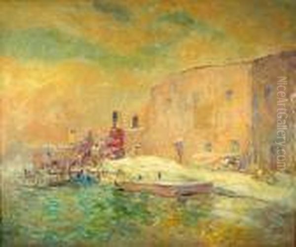 A View Of A Dock Oil Painting by Frederick R. Wagner