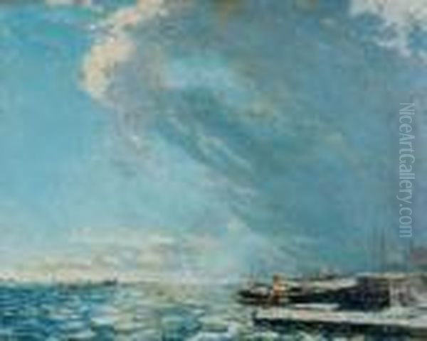 Windy Winter Day On The Water Oil Painting by Frederick R. Wagner