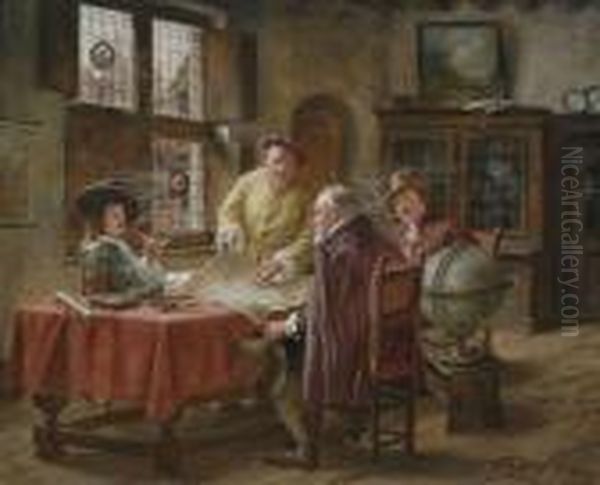 Dutch Merchants Planning The Next Sales Travel Oil Painting by Fritz Wagner