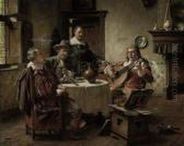 Drinks, Oysters And Music Oil Painting by Fritz Wagner