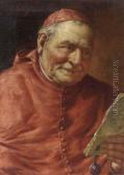 Reading Cardinal Oil Painting by Fritz Wagner