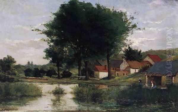 Autumn Landscape Aka Farm And Pond Oil Painting by Paul Gauguin