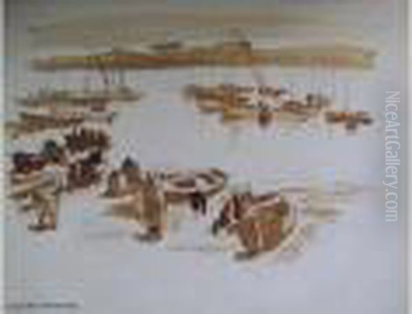  Depart Pour La Peche A Douarnenez  Oil Painting by Pierre Wagner