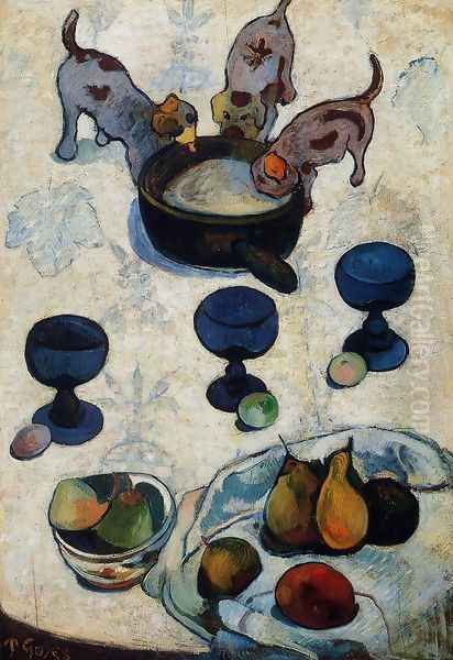 Still Life With Three Puppies Oil Painting by Paul Gauguin