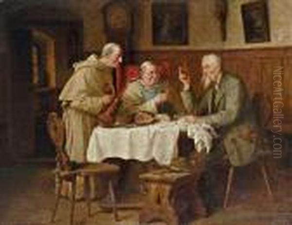 Die Weinprobe: Zwei Monche Bewirten Einen Gast Oil Painting by Josef Wagner-Hohenberg