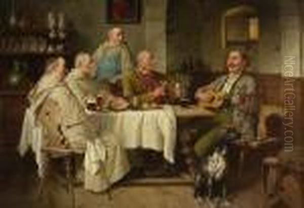 Musikalische Unterhaltung Oil Painting by Josef Wagner-Hohenberg